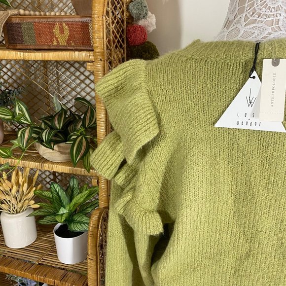 NWT Anthropologie Lost + Wander Viveka Ruffled Pullover Sweater Green S/M Top - Picture 4 of 7